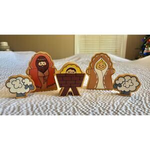 Wood Painted Children’s Nativity Set 5 Piece Kids Jesus Christmas